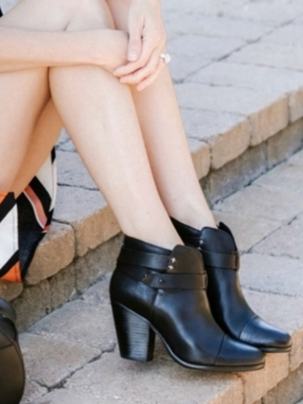 RAG & BONE Harrow Black Pebbled Leather Ankle Boots 7  Booties Moto Strappy
